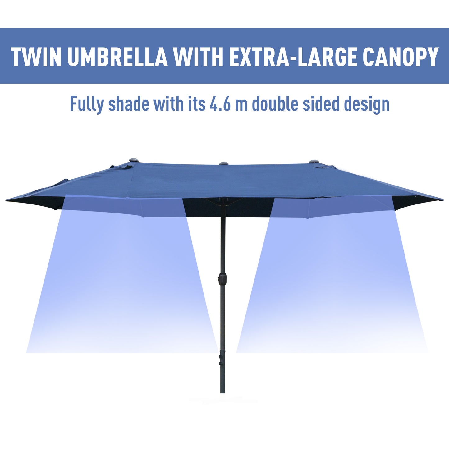 Outsunny 4.6M Sun Umbrella Canopy Double-sided Crank Sun Shade w/ Cross Base Dark Blue