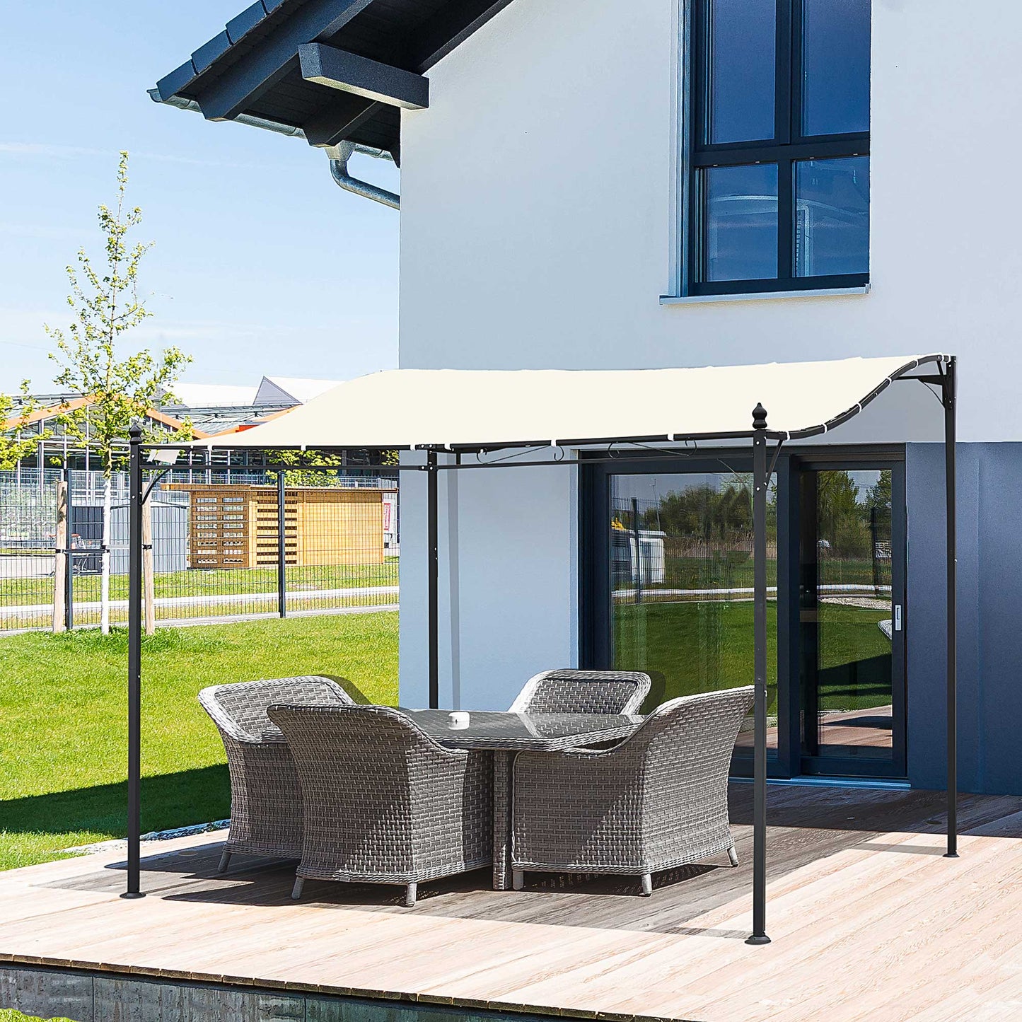 Outsunny 4 x 3 Meters Canopy Metal Wall Gazebo Awning Garden Marquee Shelter Door Porch - Cream