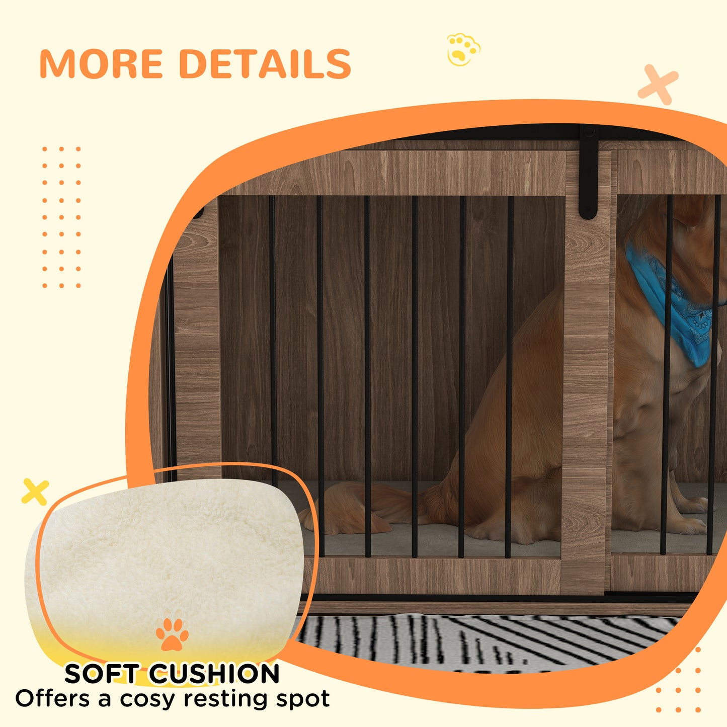 PawHut 118cm Dog Crate Furniture with Removable Cushion for XL Dogs Brown