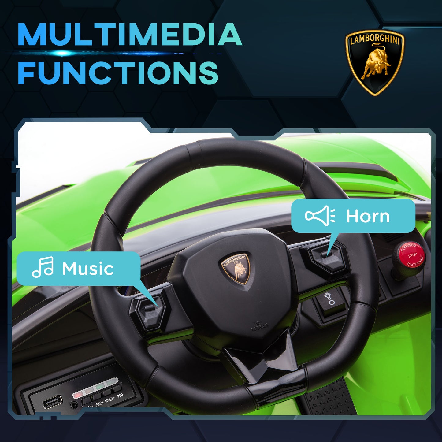 HOMCOM Lamborghini Licensed 12V kids Electric Car w/ Butterfly Doors Remote Music Horn Suspension Green