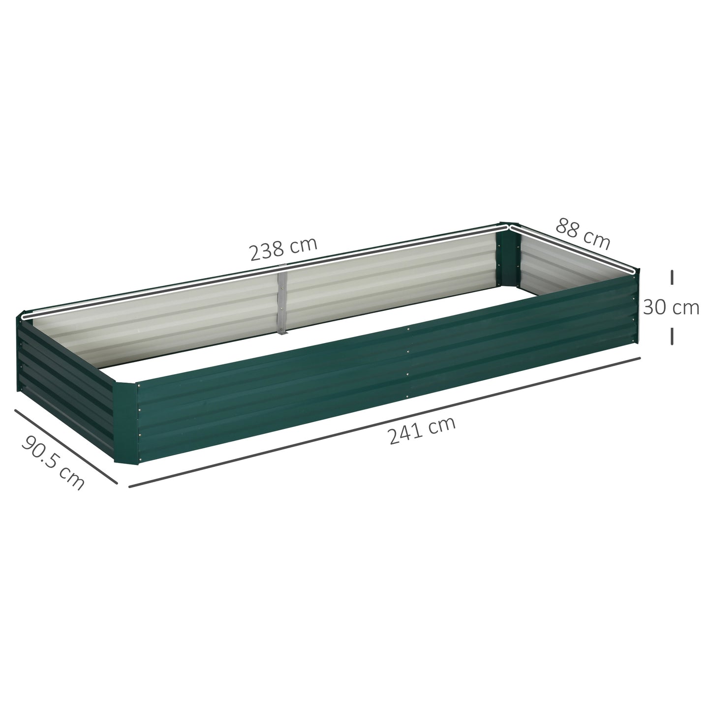 Outsunny Metal Raised Garden Bed Planter Box Outdoor Planters for Growing Flowers Herbs Green 241x90.5x30cm