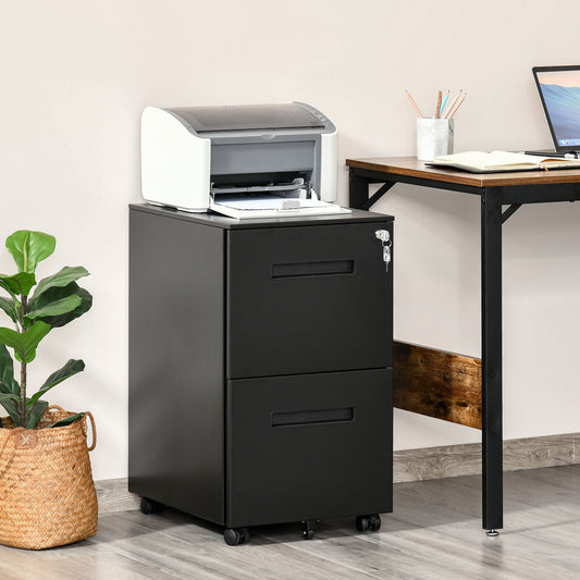 Vinsetto 67cm Mobile File Cabinet Vertical Home Office Organizer Filing Furniture with Adjustable Partition for A4 Letter Size, Lockable for Office, Bedroom and Living Room, Black w/ Hanging Folder