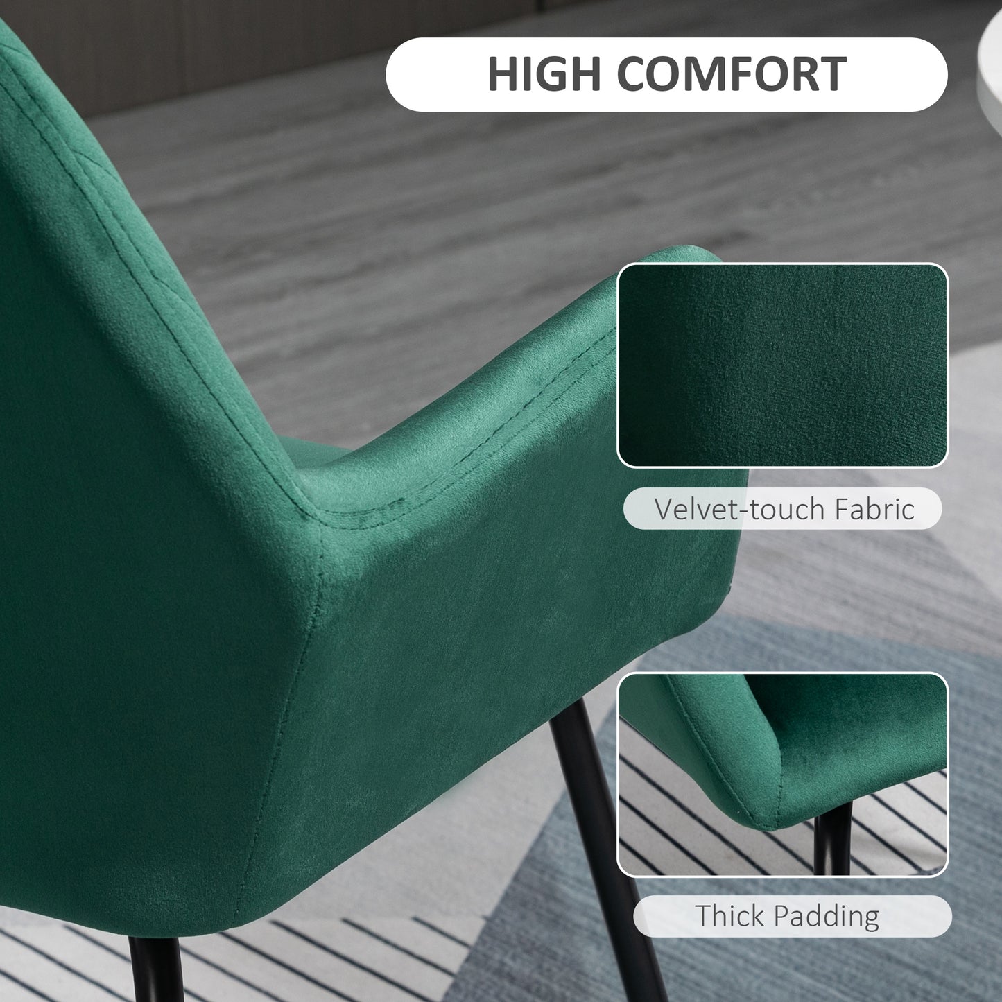 HOMCOM Modern Arm Chair Upholstered Accent Chair with Metal Base for Living Room Green