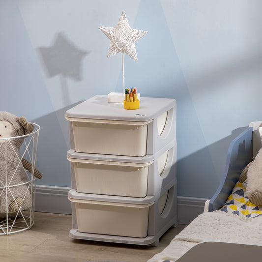 ZONEKIZ Kids Storage Units with Drawers 3 Tier Chest Vertical Dresser Tower Toy Organiser for  Nursery Playroom Kindergarten White