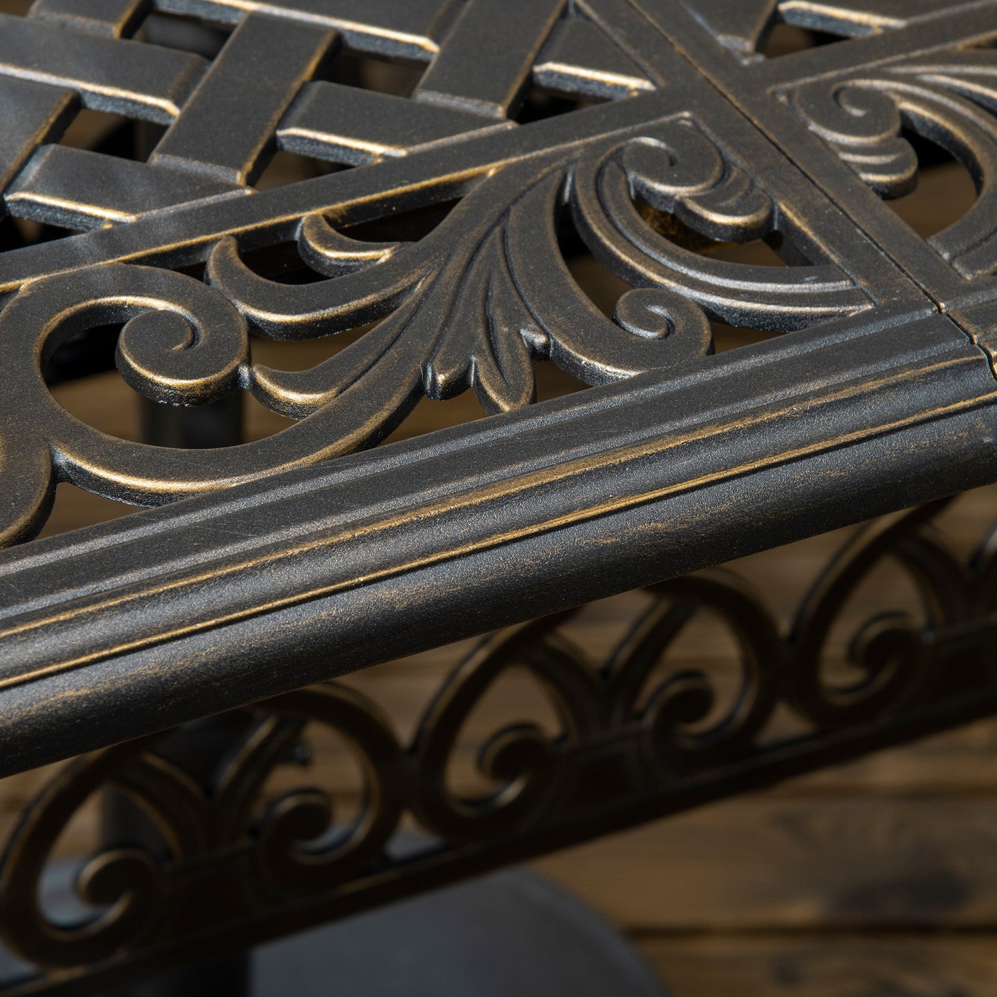 Outsunny 6-Seater Patio Dining Set with Umbrella Hole, Cast Aluminum Patio Furniture Set with Six Cushioned Chairs and Rectangle Dining Table, for Garden, Lawn, Deck, Bronze