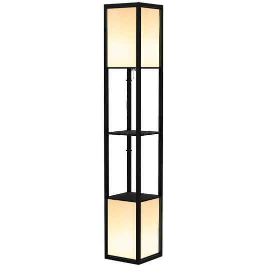 HOMCOM Modern Shelf Floor Lamp with Dual Ambient Light Standing Lamp Living Room Bedroom 156cm Black