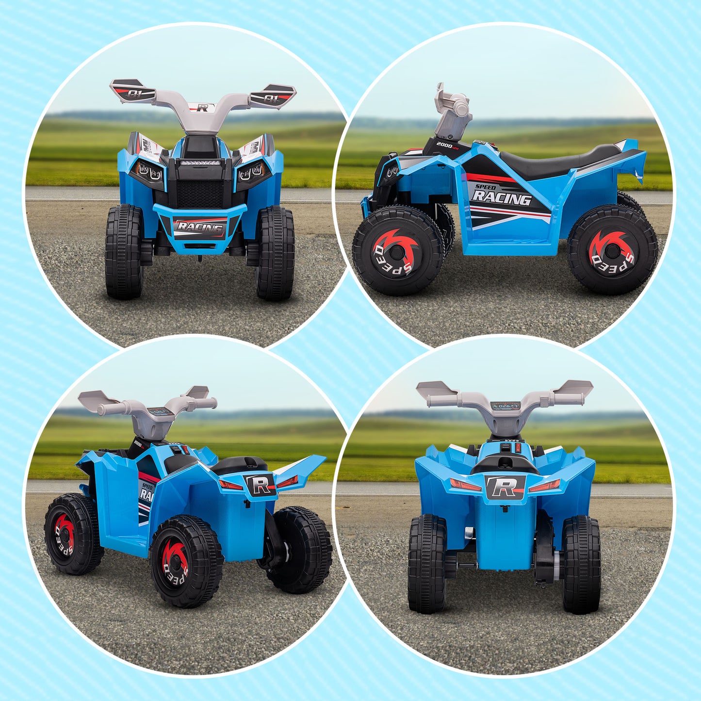 HOMCOM 6V Quad Bike with Wear-Resistant Wheels, Forward Backward Function, for Ages 18-36 Months, Blue