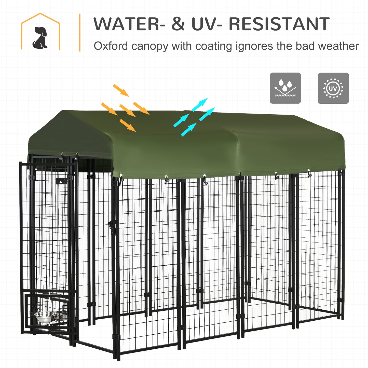 PawHut Outdoor Dog Kennel, Lockable Pet Playpen Crate, Welded Wire Steel Fence, 8ft x 4ft x 6ft, Green