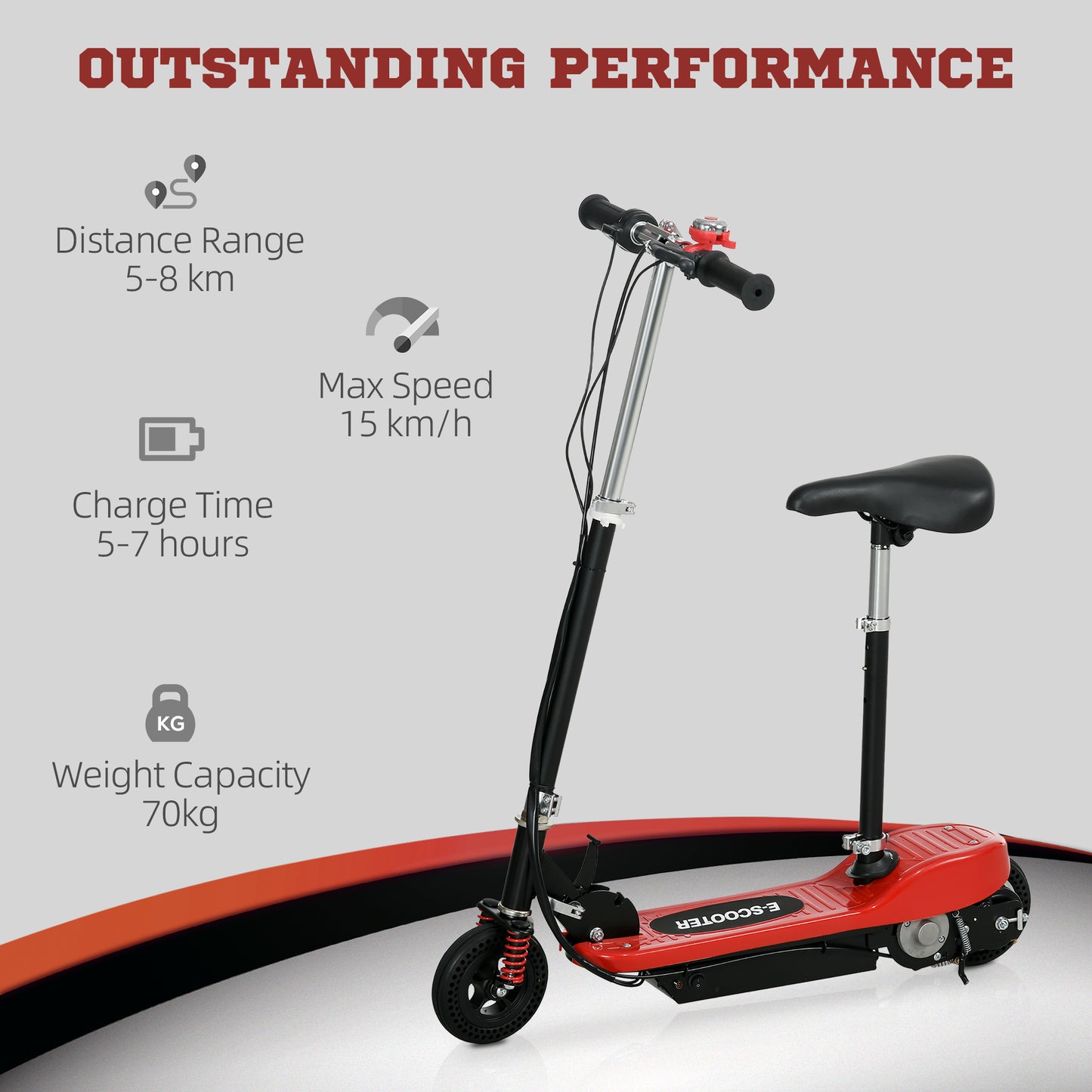 HOMCOM Steel Electric Scooter, Folding E-Scooter with Warning Bell, 15km/h Maximum Speed, for 4-14 Years Old, Red