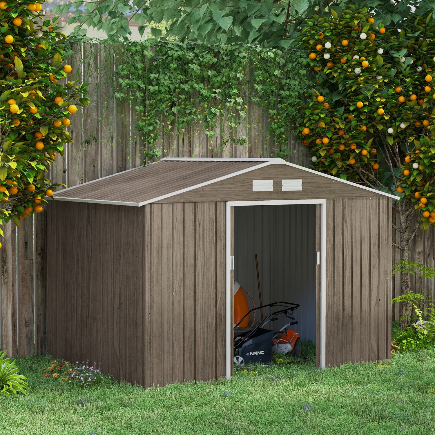 Outsunny 9 x 6ft Garden Metal Storage Shed, Outdoor Storage Tool House ...