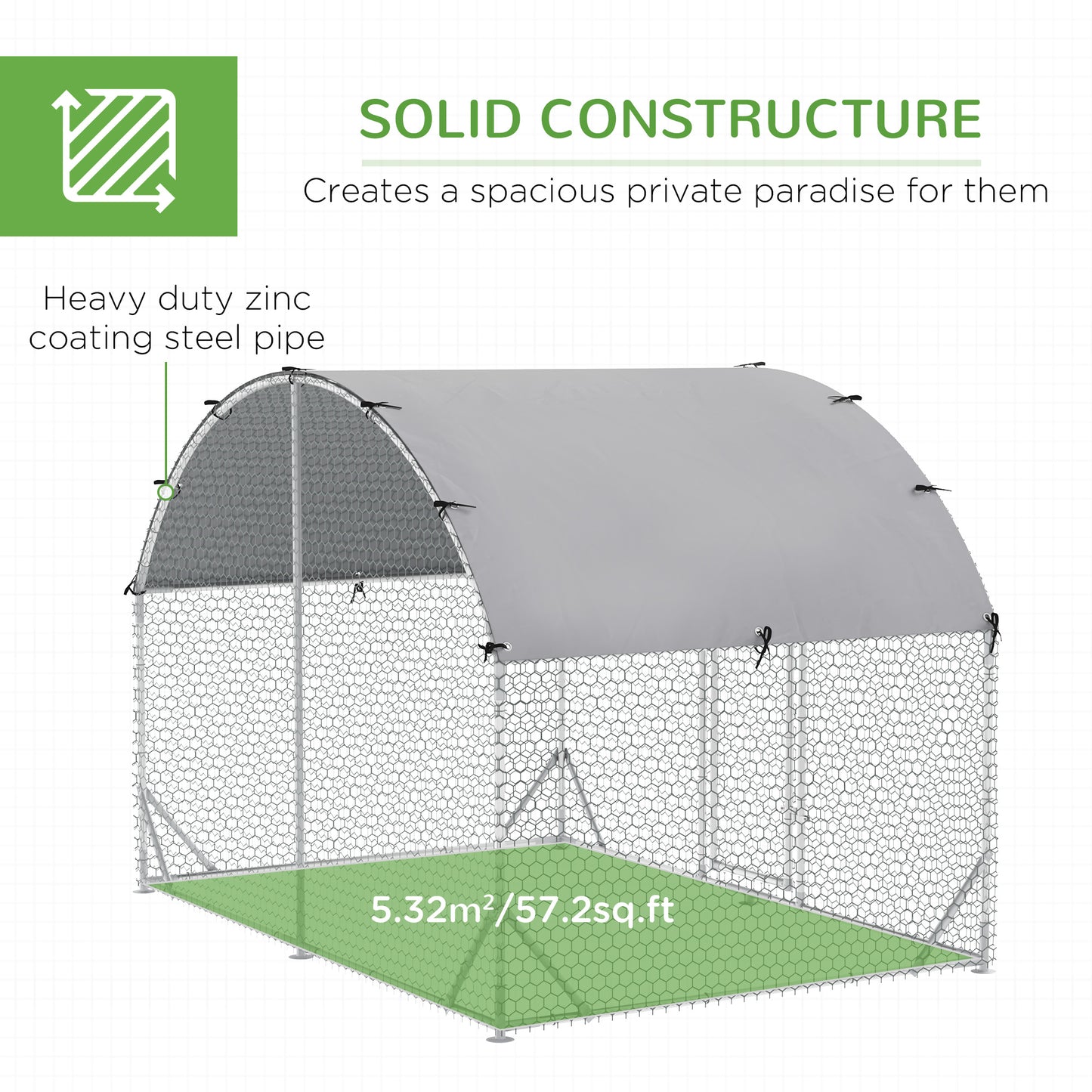 PawHut Walk In Chicken Run Galvanized Chicken Coop Hen Poultry House Cage Rabbit Hutch Pet Playpen Backyard with Water-Resist Cover, 2.8 x 1.9 x 2m