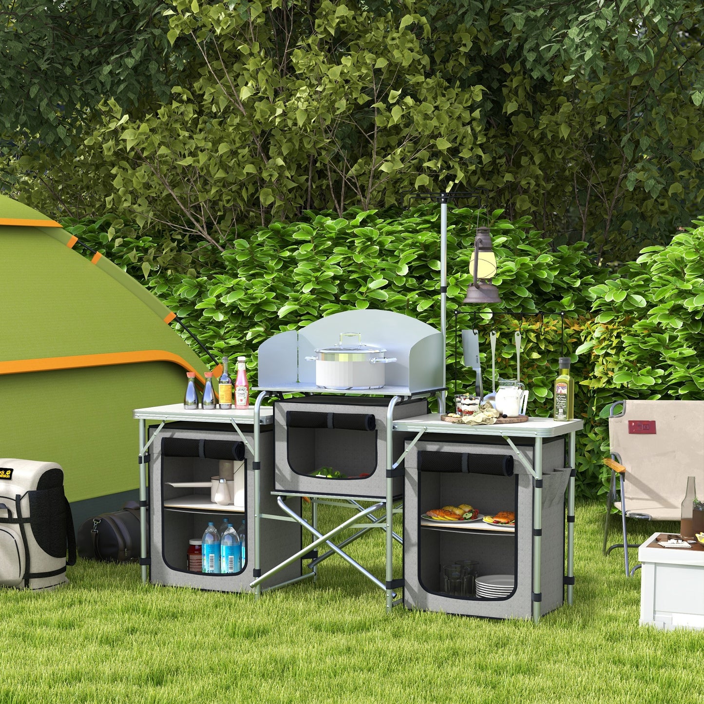 Outsunny Multi-Storage Portable Camping Kitchen, with Carry Bag