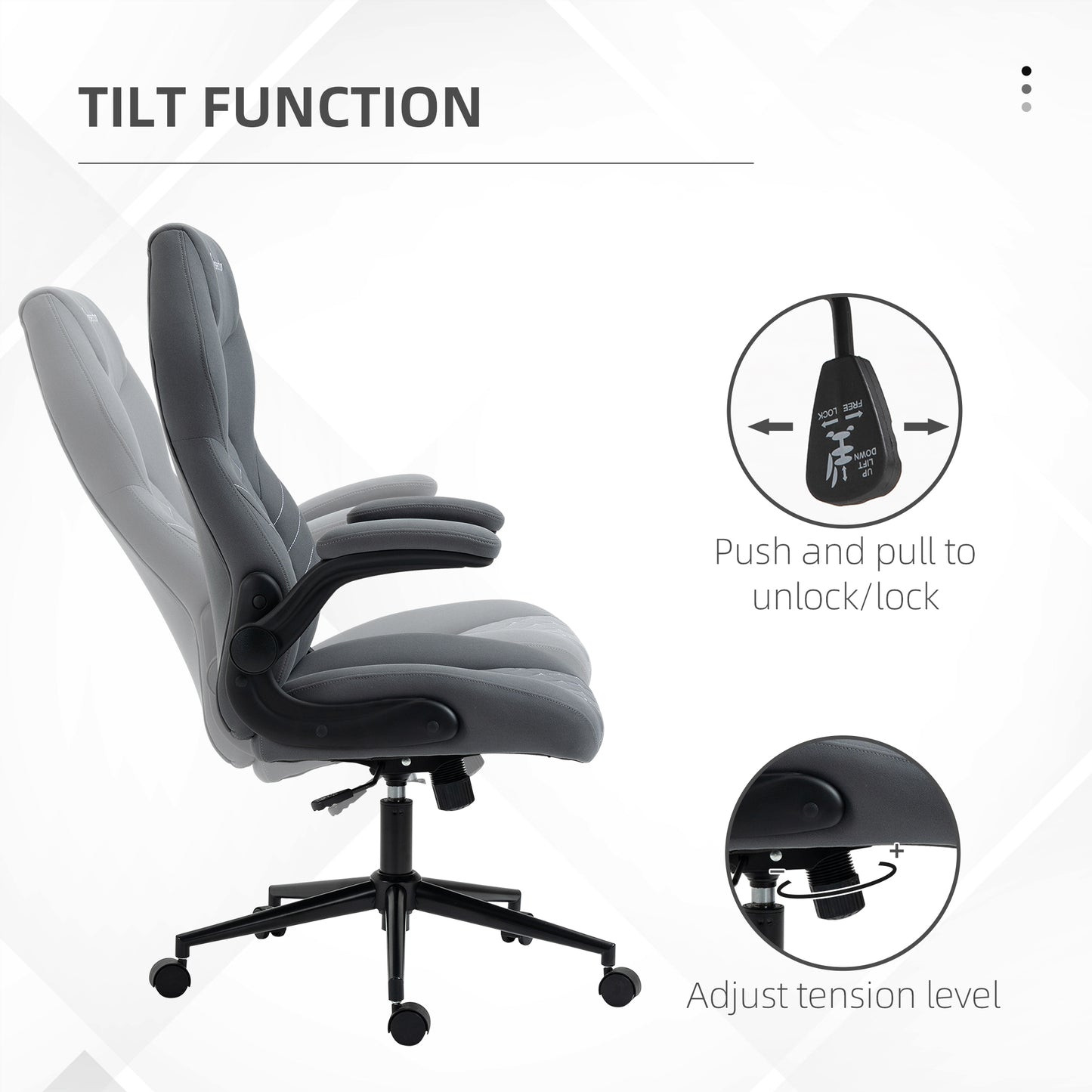 Vinsetto Home Office Desk Chair Computer Chair with Flip Up Armrests Swivel Seat and Tilt Function Dark Grey