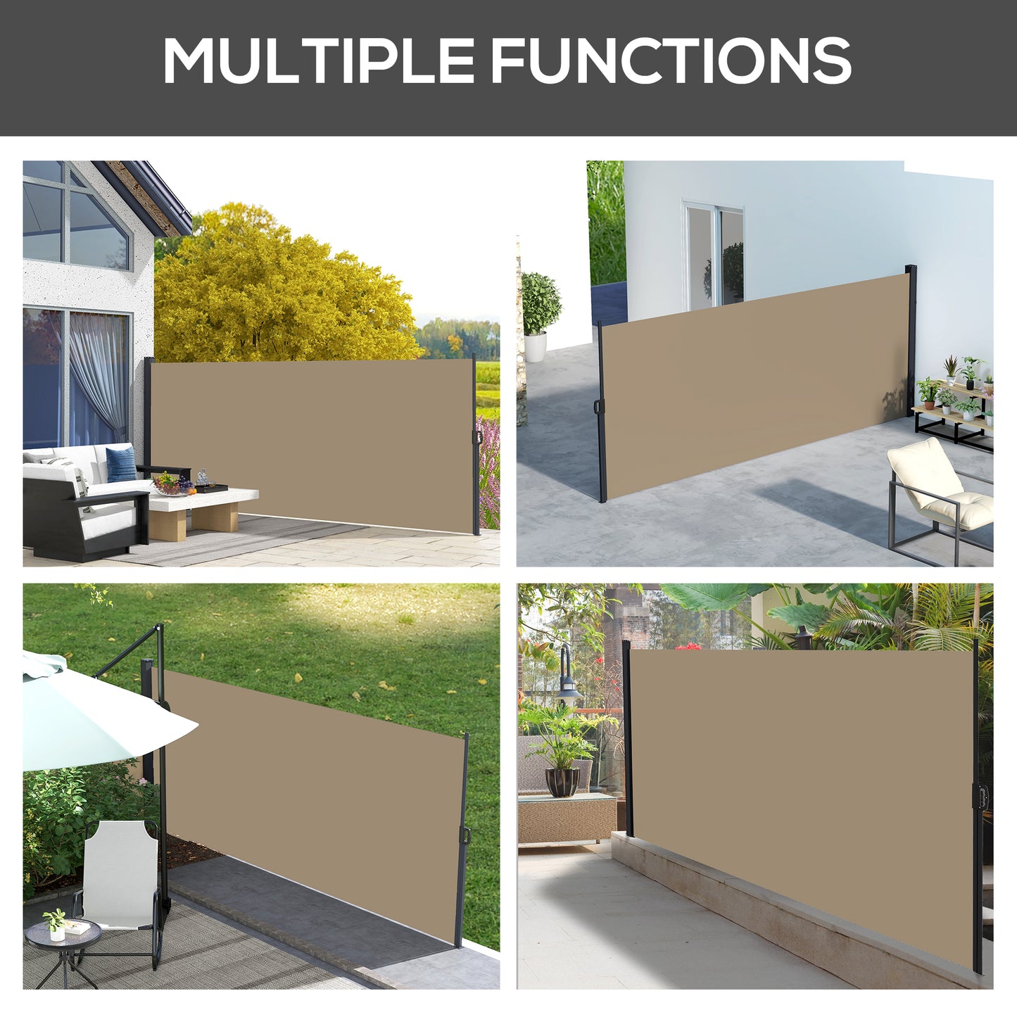 Outsunny Retractable Side Awning, Outdoor Privacy Screen for Garden, Hot Tub, Balcony, Terrace, Pool, 400 x 180cm, Khaki
