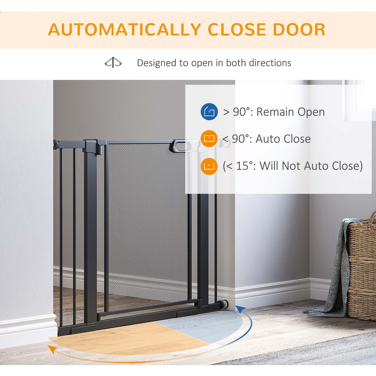 PawHut Pressure Fit Safety Gate for Doors and Stairs Openings 75-103 cm Black