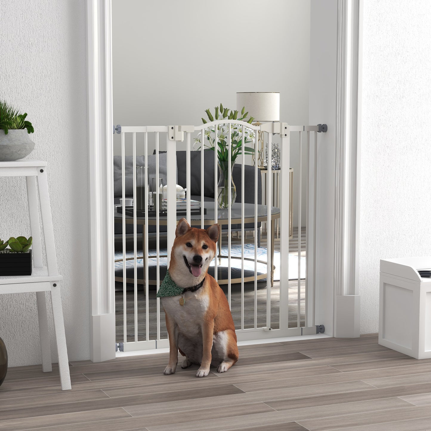 PawHut Metal Pet Safety Gate Dog Gate Folding Fence, White