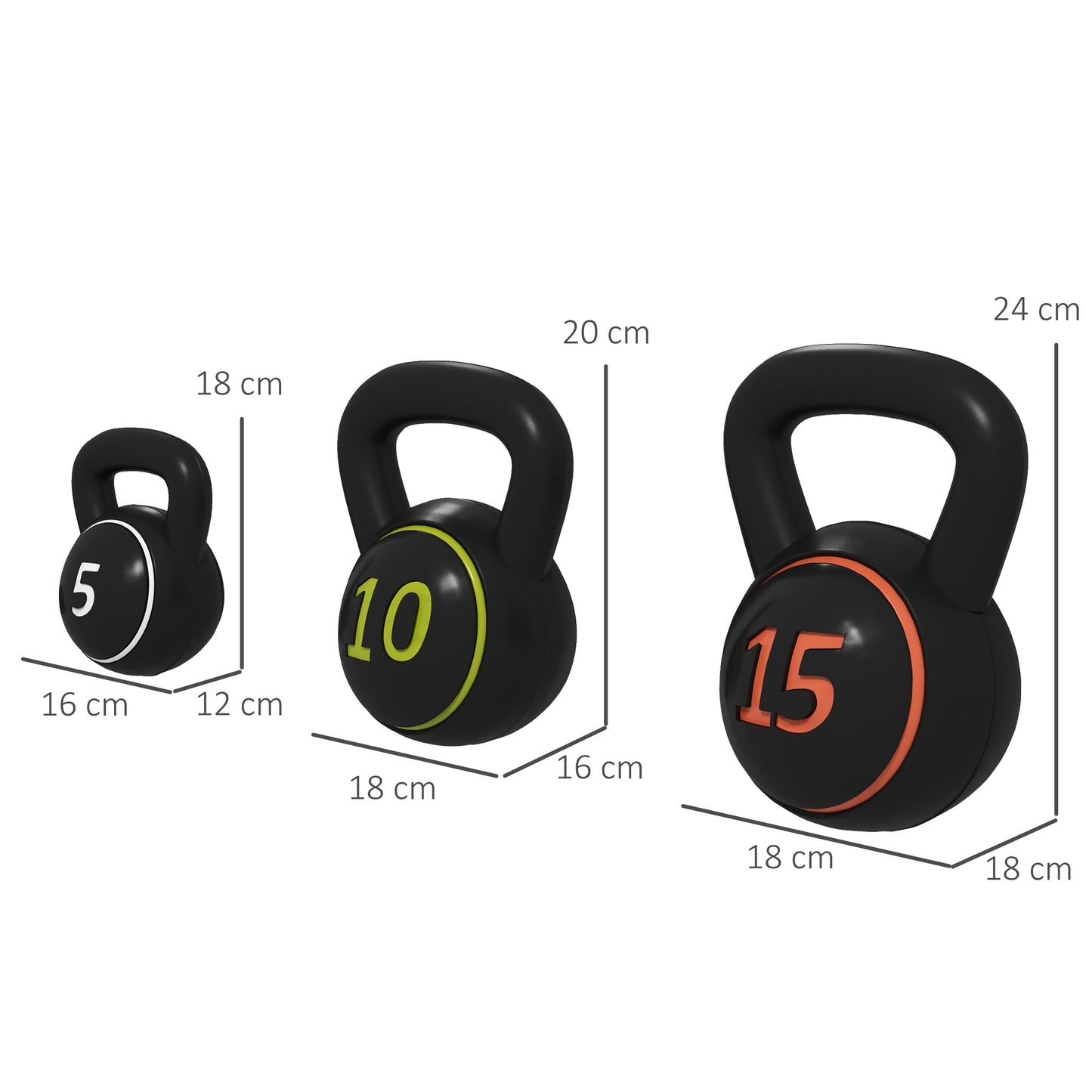 SPORTNOW Set 3 Kettlebell Set Weights with Storage Stand for Home Gym Weight Lifting Training, 5lbs, 10lbs, 15lbs