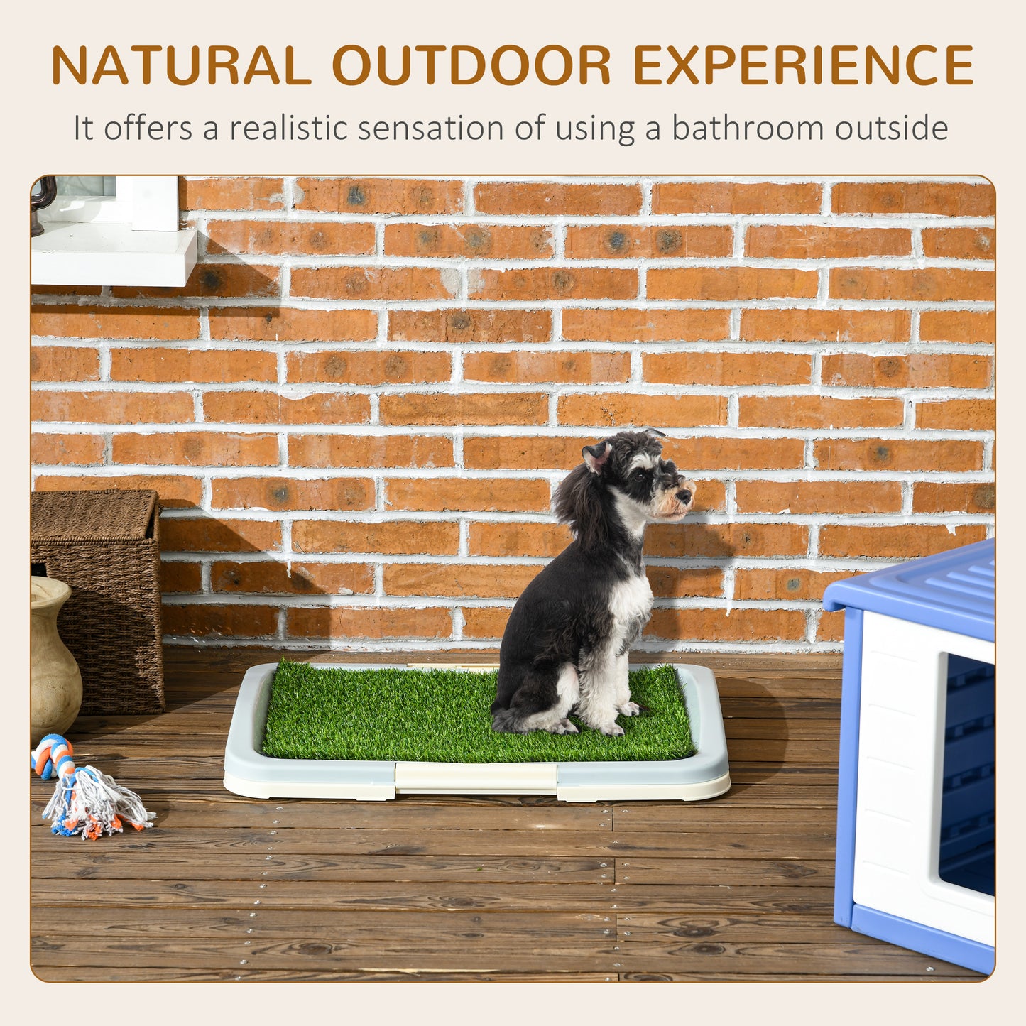 PawHut Puppy Training Pad Indoor Portable Puppy Pee Pad with Artificial Grass Grid Panel Tray 63 x 48.5cm