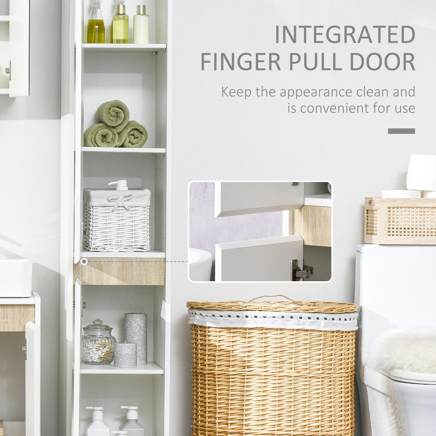 kleankin Tall Bathroom Cabinet with Adjustable Shelves, 5-Tier Modern Freestanding Tallboy with Storage Cabinets, White