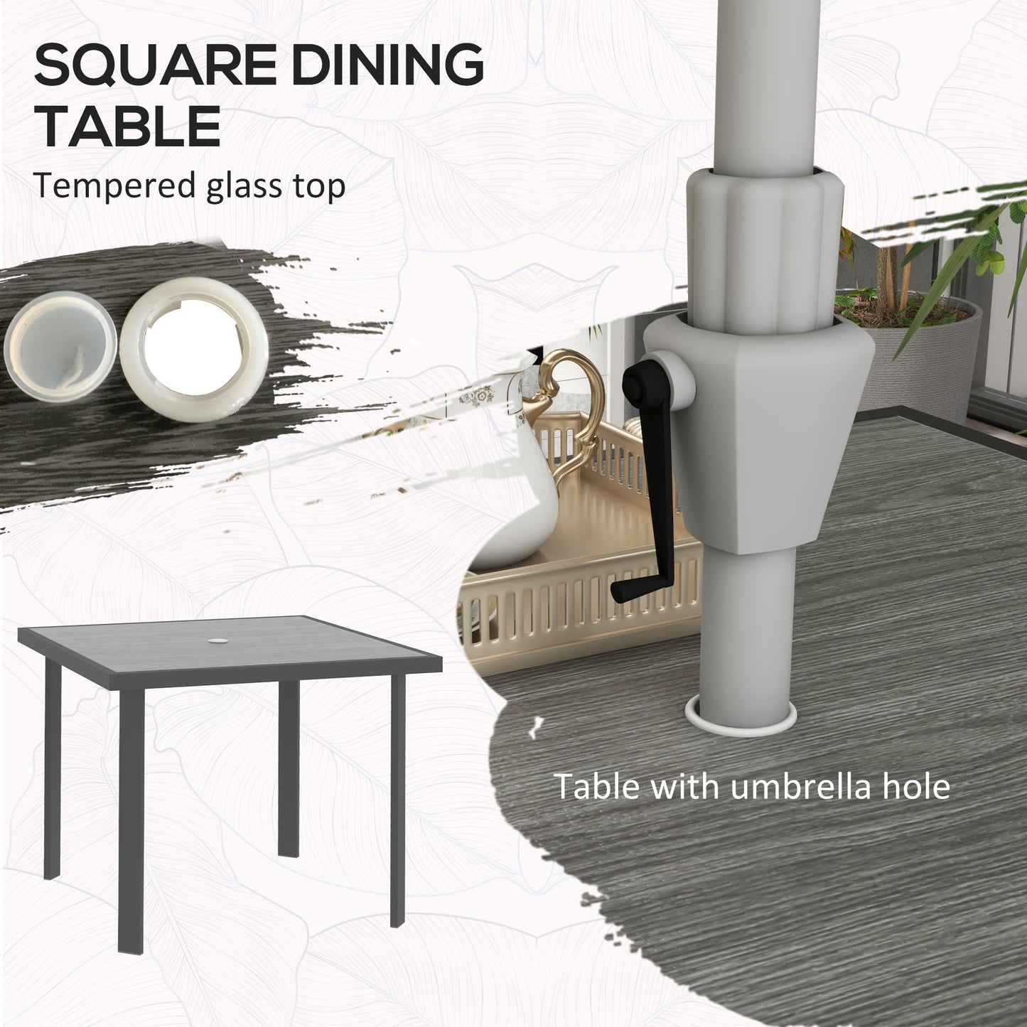 Outsunny Five-Piece Metal Dining Set, with Glass-Top Table - Grey