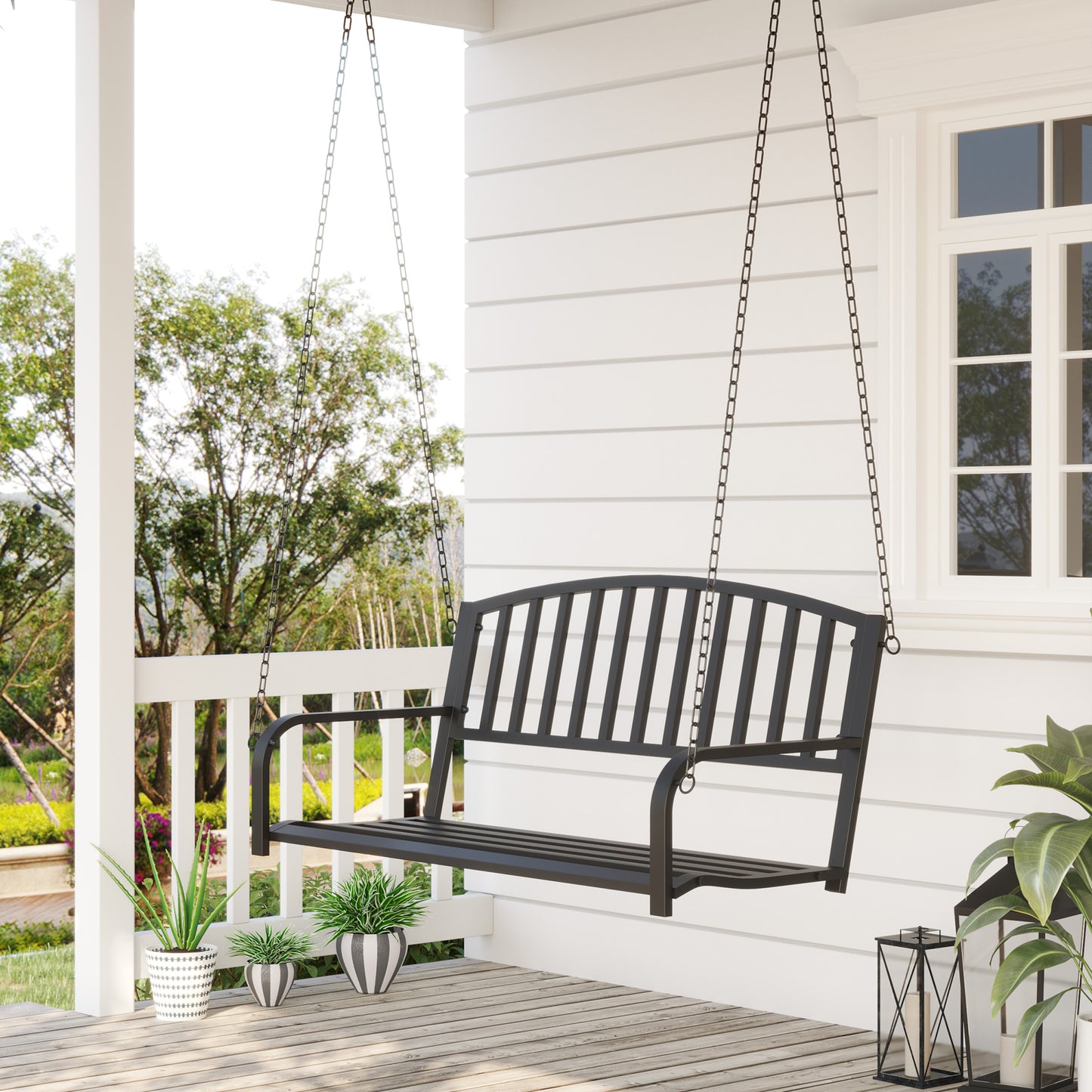 Outsunny Metal 2-Seater Outdoor Swing Chair Black
