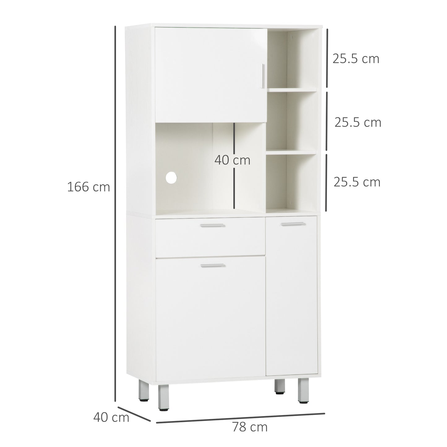 HOMCOM 166cm Modern Freestanding Kitchen Cupboard, Storage Cabinet with Shelves and Drawer, White