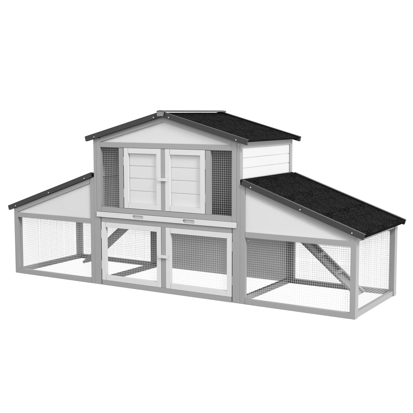 PawHut Large Rabbit Hutch with Run Outdoor Bunny Cage with Tray Ramp Light Grey