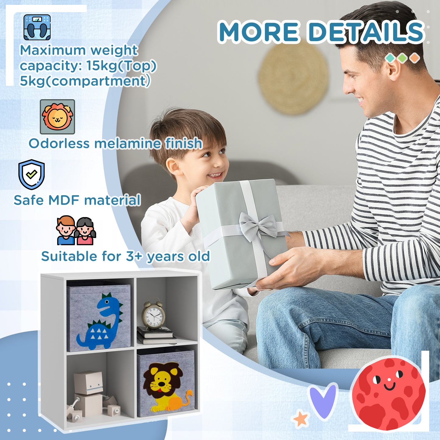 ZONEKIZ Kids Toy Box with Two NonWoven Fabric Drawers 61.8 x 29.9 x 61.8cm White