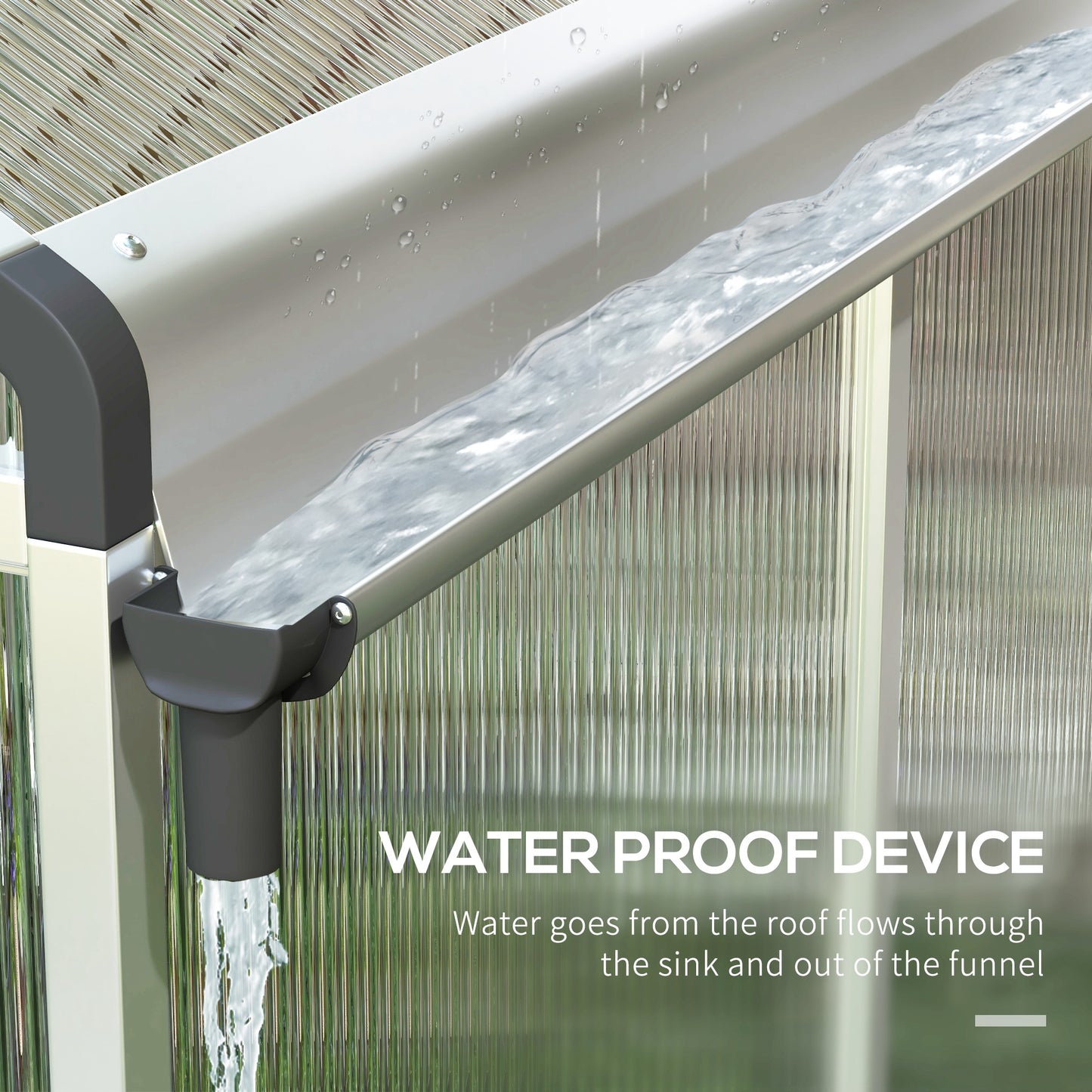 Outsunny 6 x 6ft Polycarbonate Greenhouse with Rain Gutters, Large Walk-In Green House with Door and Window, Garden Plants Grow House with Aluminium Frame and Foundation