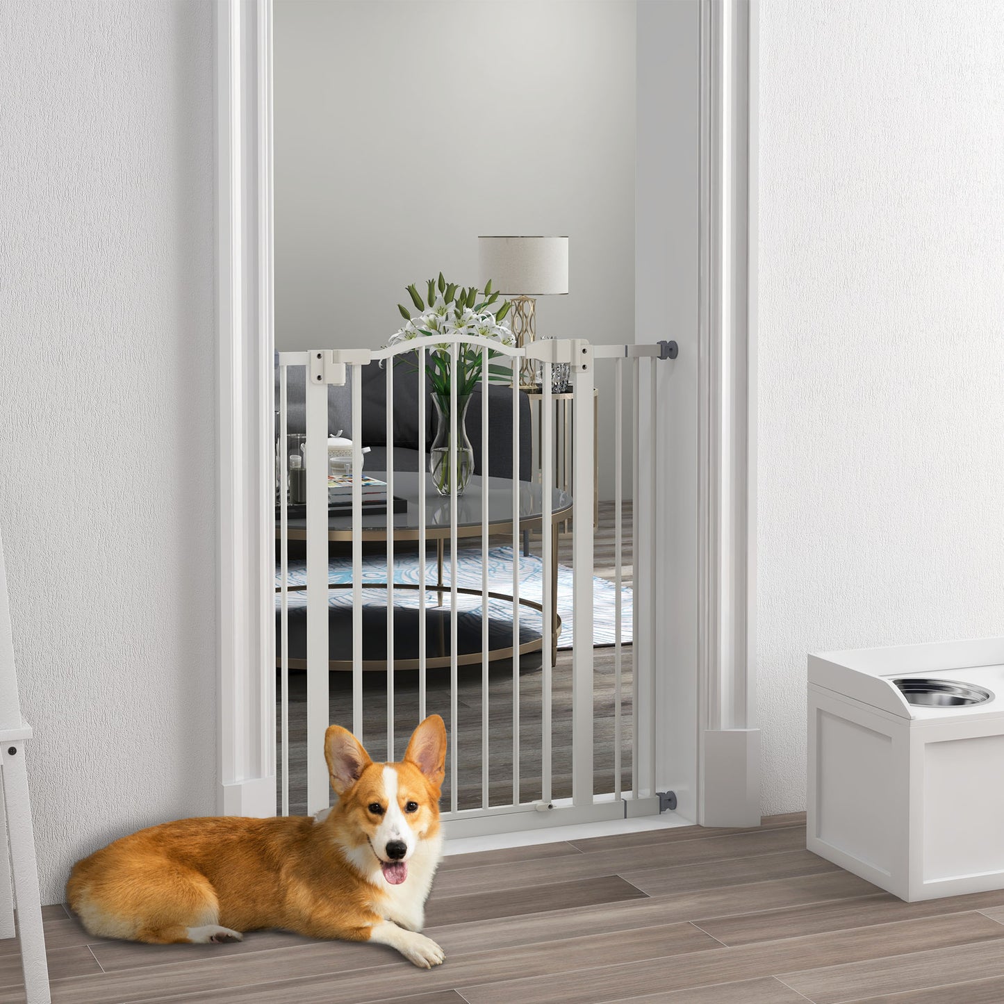 PawHut Metal Pet Safety Gate Dog Gate Folding Fence, White