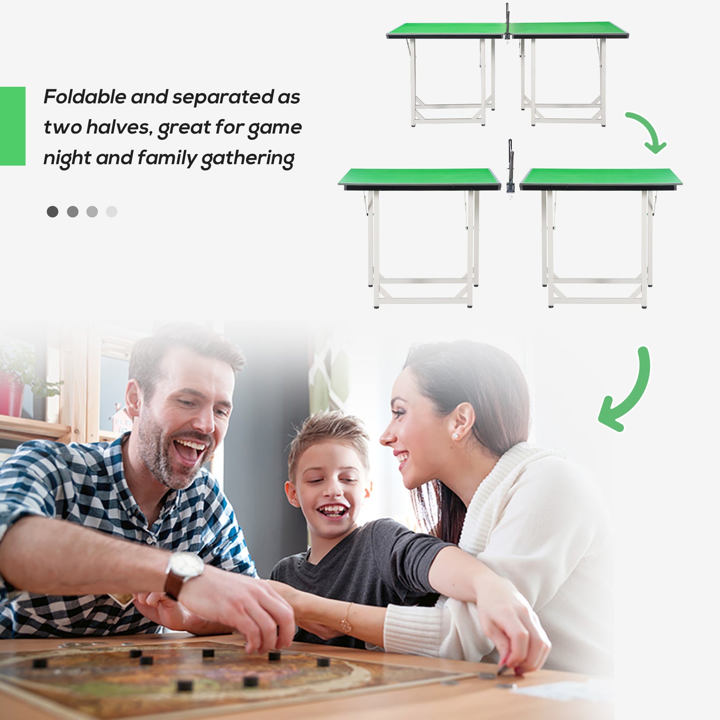 HOMCOM 182cm Mini Tennis Table Folding Ping Pong Table with Net Multi-Use Table for Indoor Outdoor Game, Green