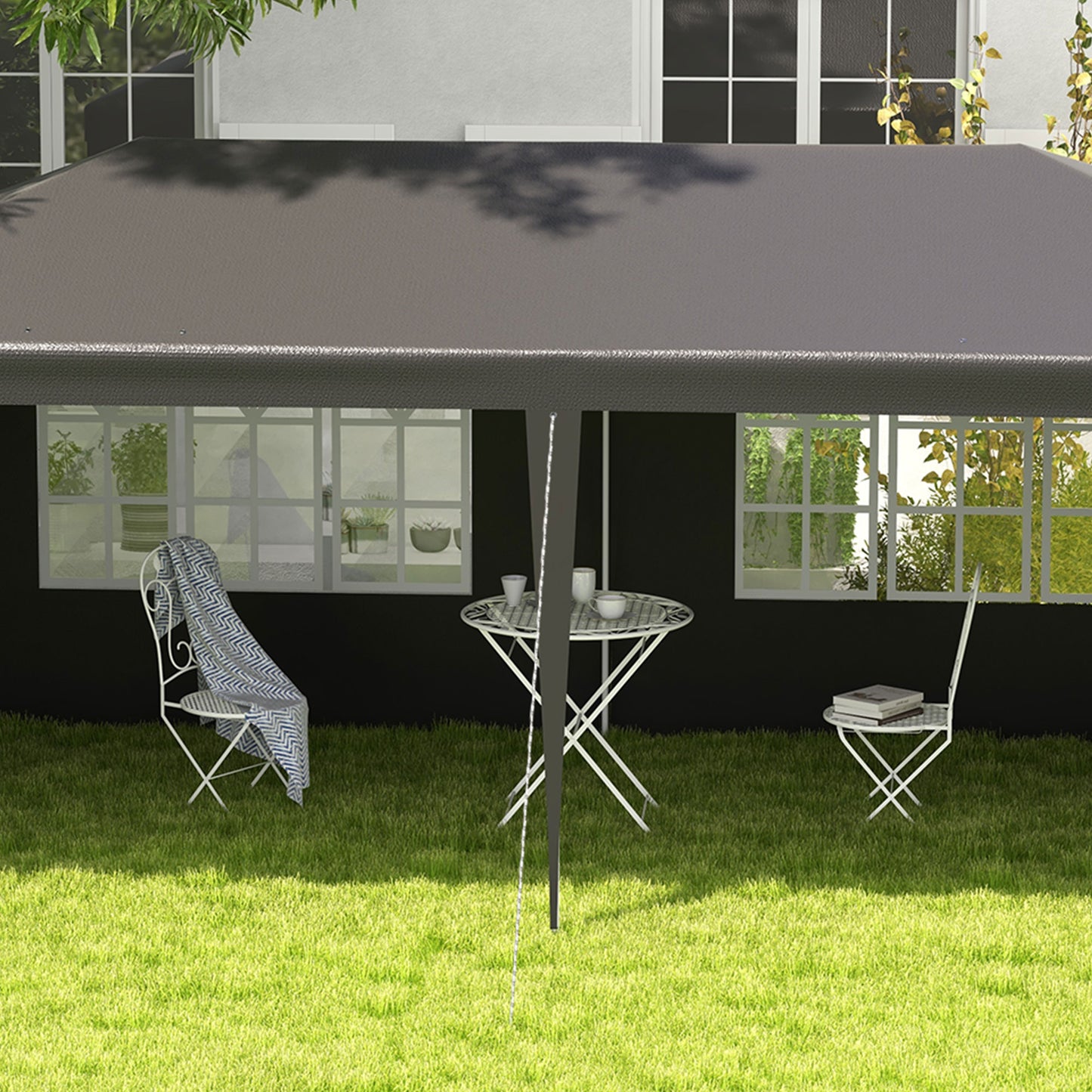 Outsunny 6 x 3m Half-Open Garden Gazebo, with Windows - Dark Grey