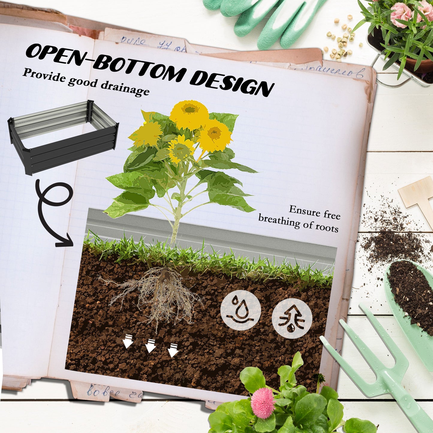 Outsunny Set of Two 60 x 100cm Galvanised Steel Planters