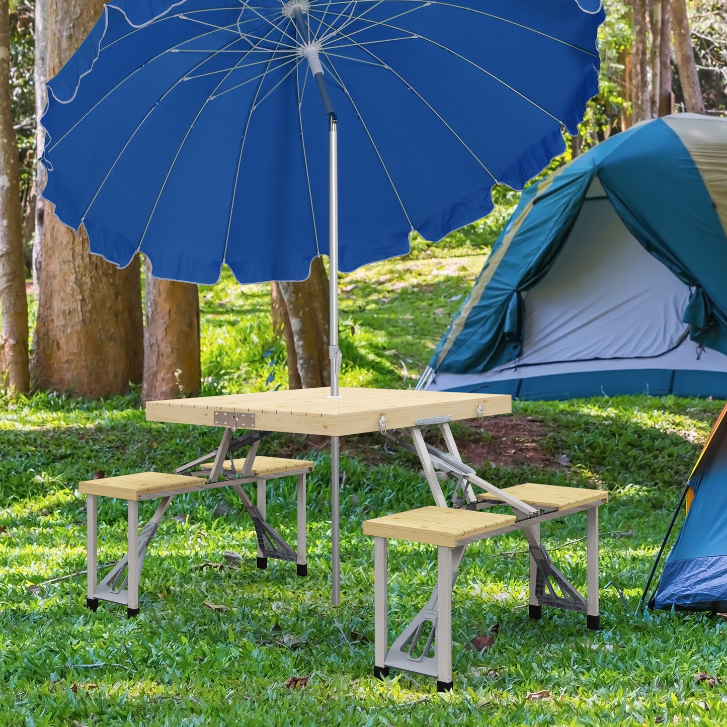 Outsunny Aluminium Frame Folding Picnic Table, Portable Camping Table –