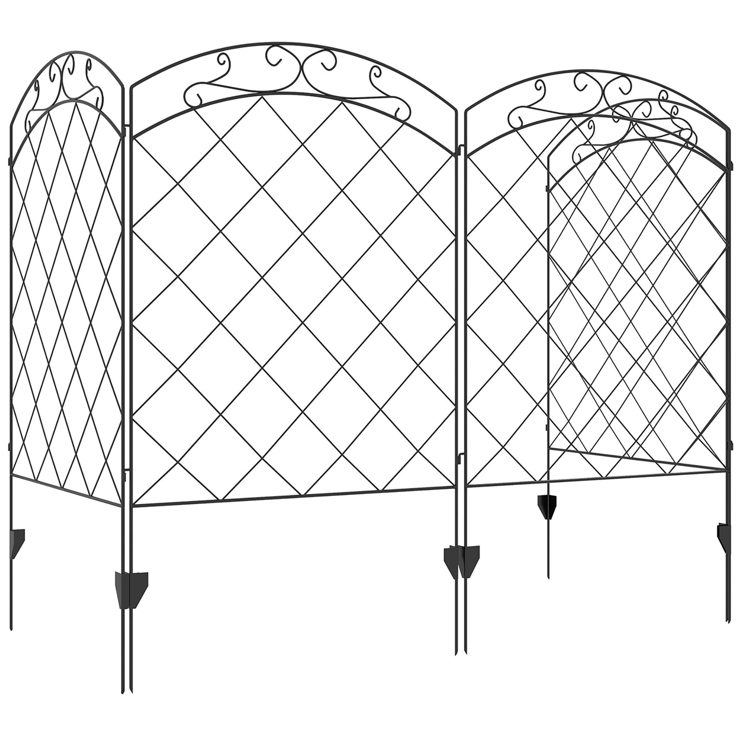 Outsunny Steel Decorative Swirls Outdoor Picket Fence Panels Set of 4 Black