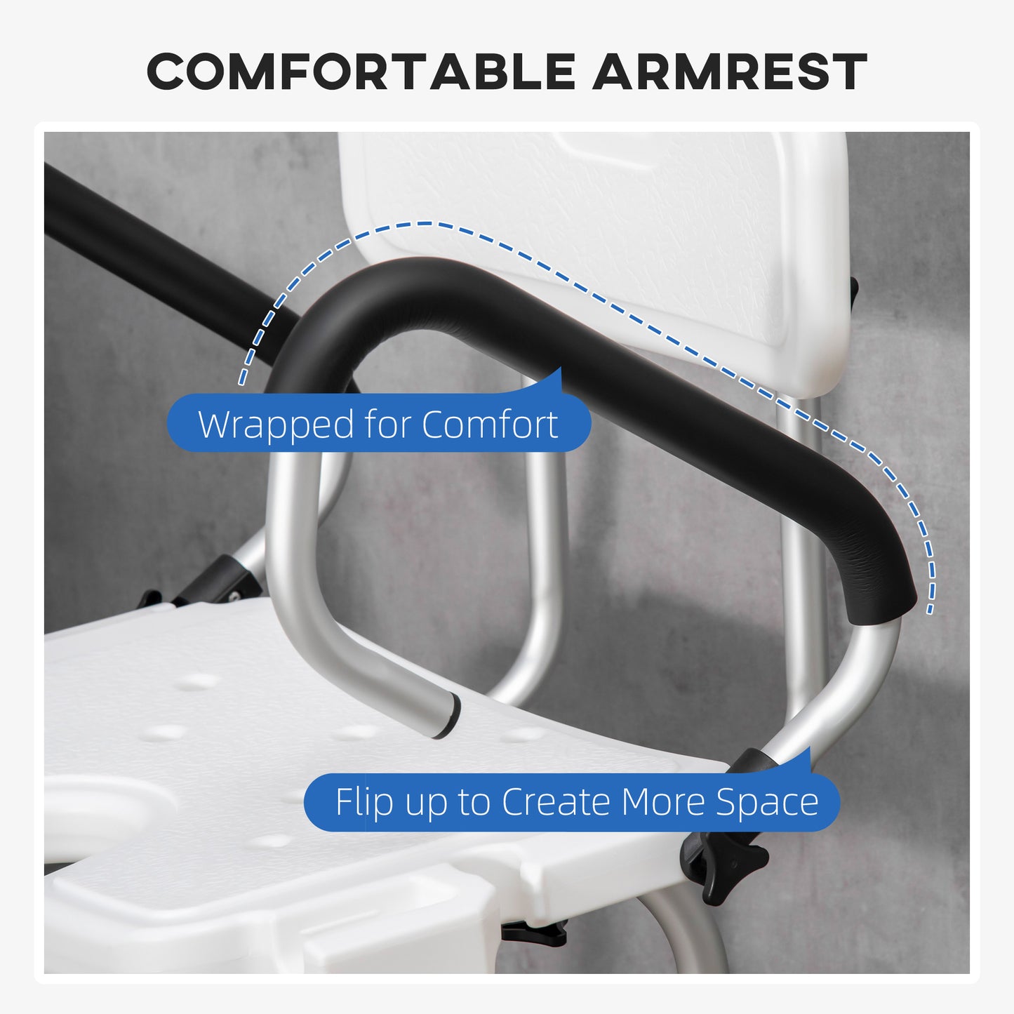HOMCOM Shower Chair for the Elderly and Disabled, Height Adjustable Shower Stool  White