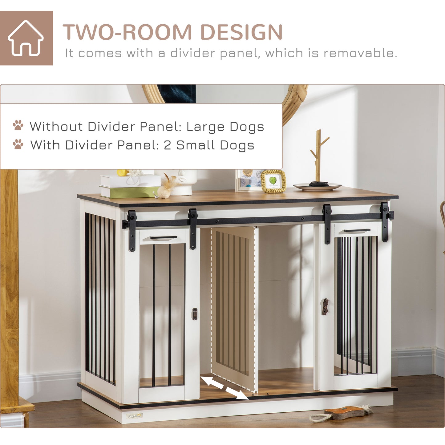 PawHut Two-Room Modern Dog Crate, with Removable Divider