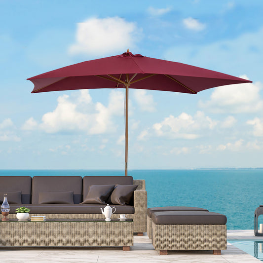 Outsunny Wooden Garden Parasol 3x2 m Wine Red 3m x 2m Wood Sun Shade Patio Outdoor Umbrella Canopy Wine Red New
