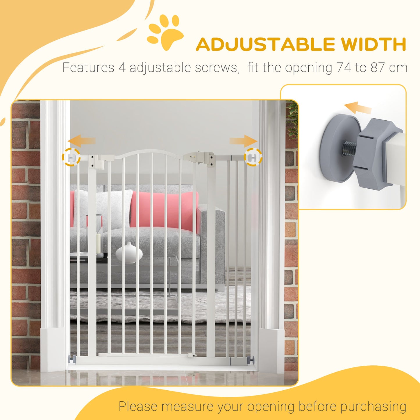 PawHut Metal Pet Safety Gate Dog Gate Folding Fence, White