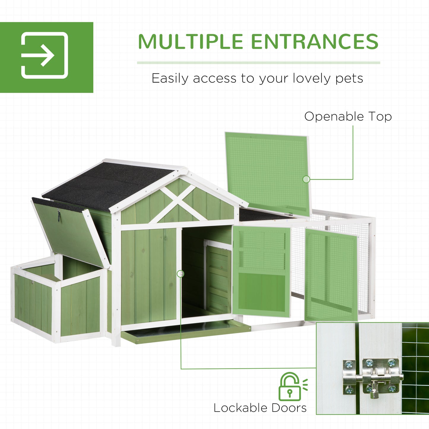 PawHut Chicken Coop with Outdoor Run, Chicken Run with Nesting Box, Wooden Poultry Cage with Removable Tray, Openable Roof and Lockable Doors, 210 x 108 x 100cm