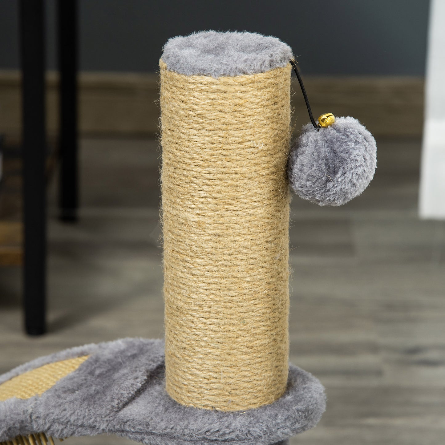 PawHut Cat Tree Tower Climbing Activity Center Kitten Furniture with Jute Post Scratching Massage Board Hanging Ball with Bell 34 x 24 x 43cm Grey