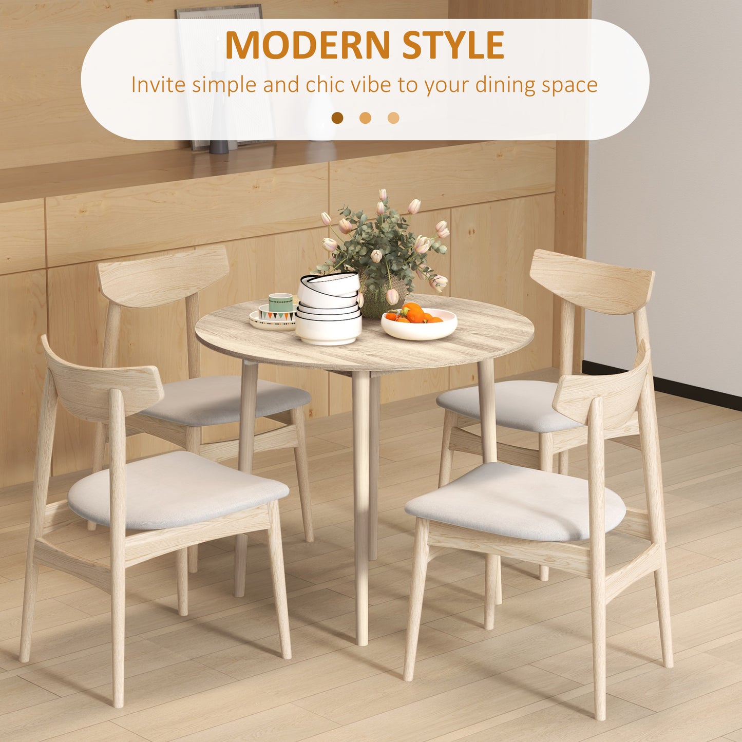 HOMCOM Folding Dining Table, Round Drop Leaf Table, Space Saving Small Kitchen Table with Wood Legs for Dining Room, Natural