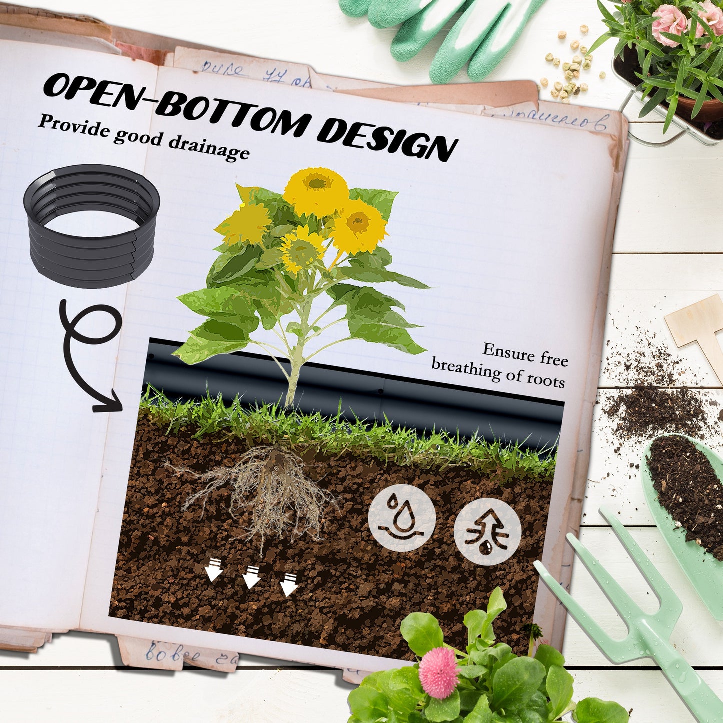 Outsunny Set of 2 Raised Garden Bed Metal Planter Box with Safety Edging Easytoassemble Stock Tank Dark Grey