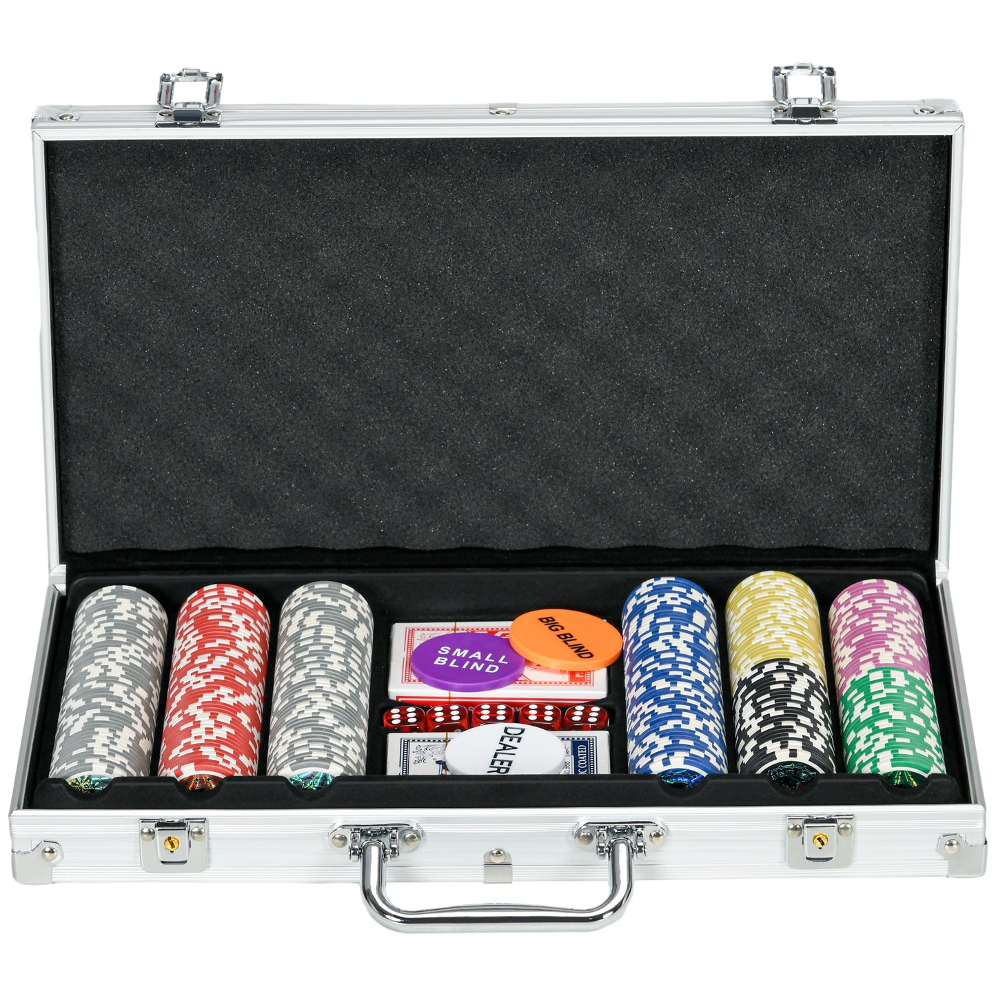 SPORTNOW 300PCS Poker Chips Set Poker Set with Mat and Chips 2 Card Decks Dealer 5 Dices