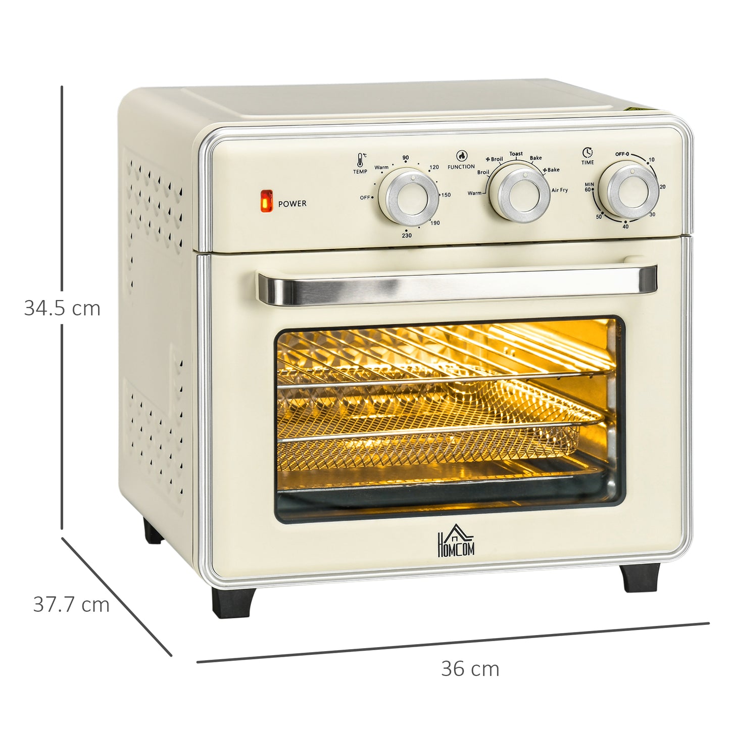 HOMCOM 7-in-1 Toaster Oven, 20L 4-Slice Convection Oven with Warm, Broil, Toast, Bake, Air Fryer Setting, 60min Timer and Adjustable Thermostat, 4 Accessories, 1400W for Countertop