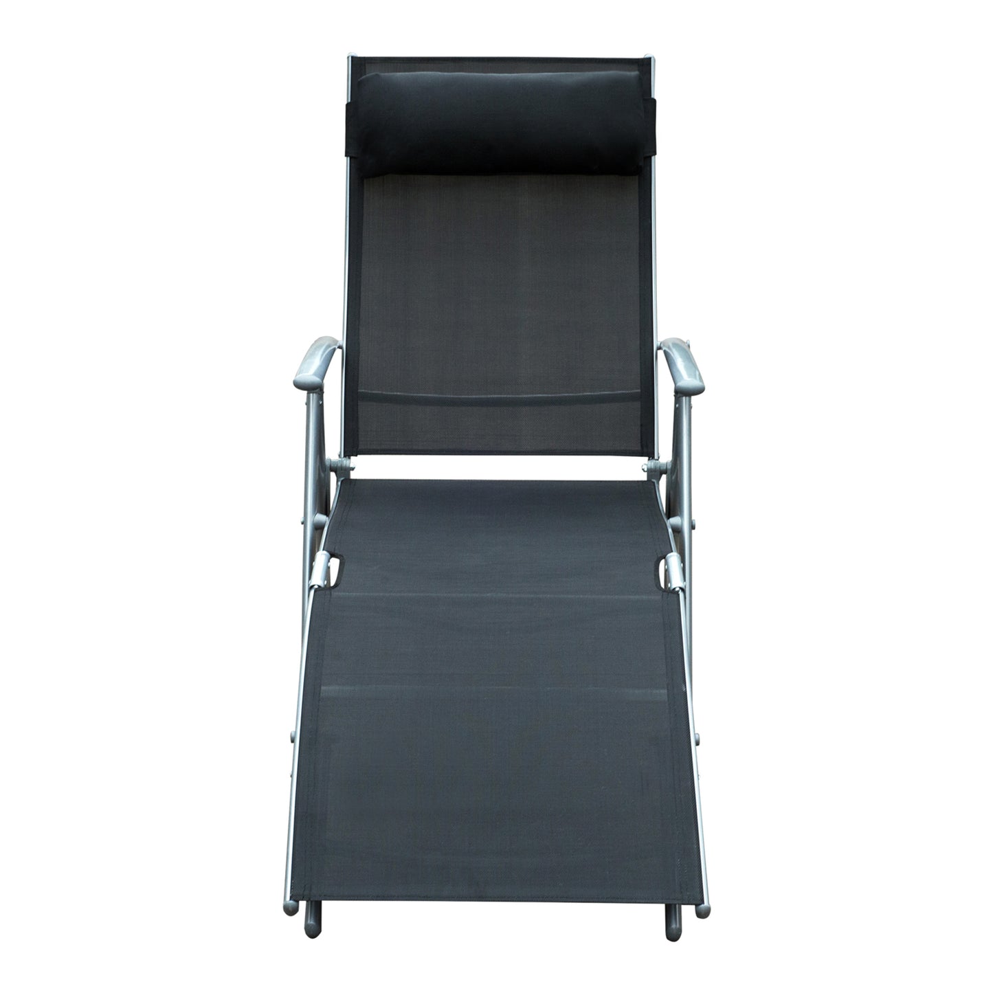 Outsunny Black Sun Lounger Recliner Pillow Foldable Garden 5 Levels Textilene