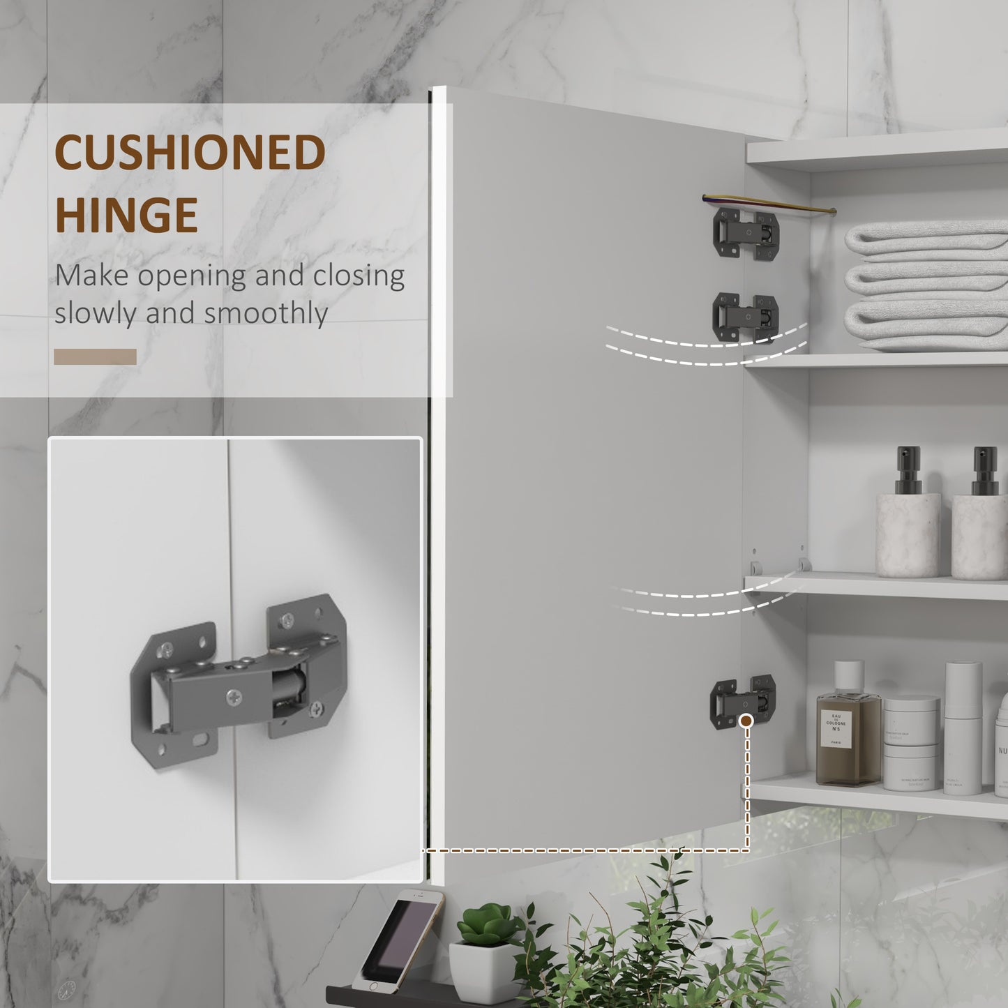 kleankin Bathroom Mirror Cabinet with Light Bathroom Storage Cupboard with Adjustable Shelf USB Charge 90x15x70cm White