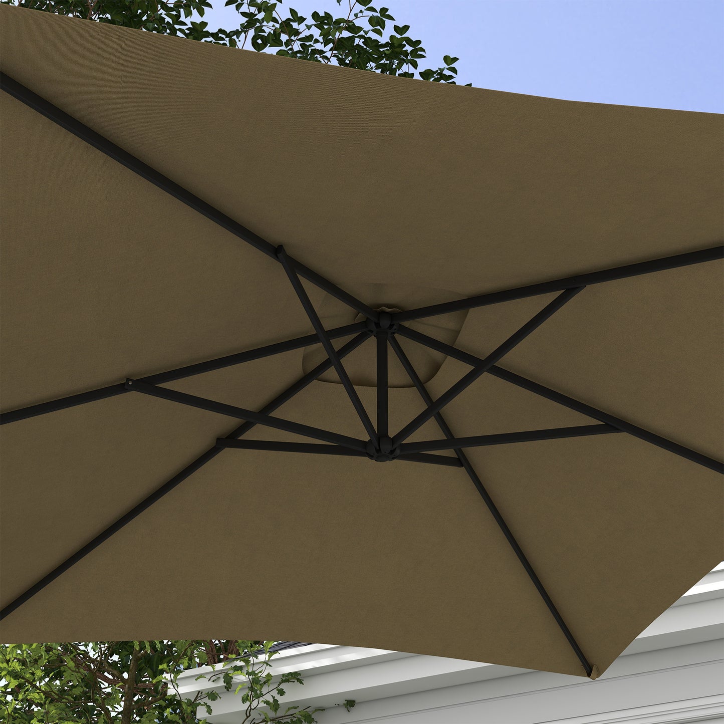 Outsunny 3(m) Cantilever Overhanging Parasol, with Cross Base - Brown