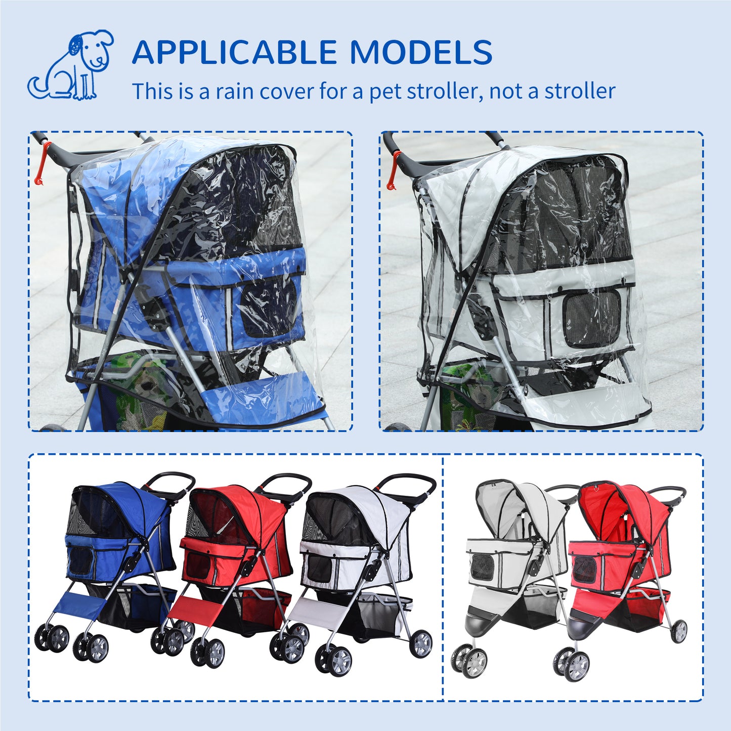 PawHut Dog Stroller Rain Cover, with Rear Entry
