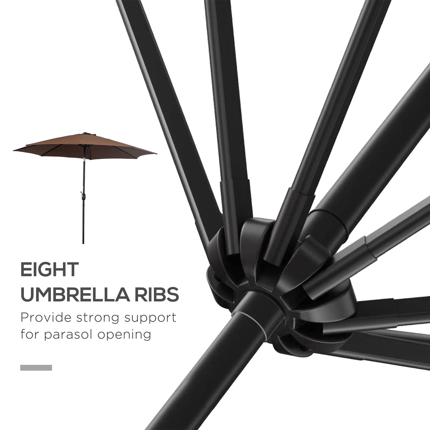 Outsunny Patio Umbrella Garden Parasol Outdoor Steel,3x2.45m Coffee